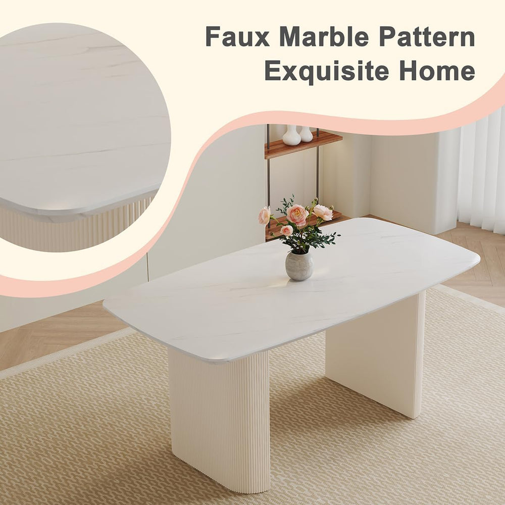 Ebullient White Dining Table, 67'' Modern Oval Dining Table for 4-8 P...