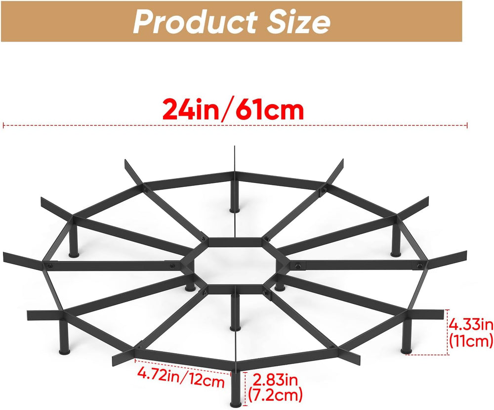 FireGrate 24-Inch Round Heavy-Duty Steel Fire Pit Grate, 9 Legs & 12 Bars