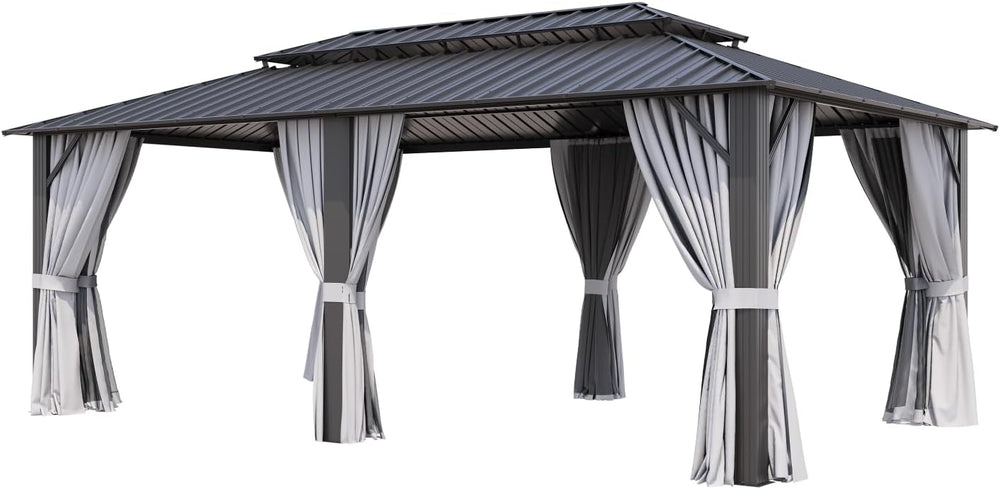 Aoxun 12’x20’ Hardtop Gazebo with Galvanized Steel Double Roof Gray