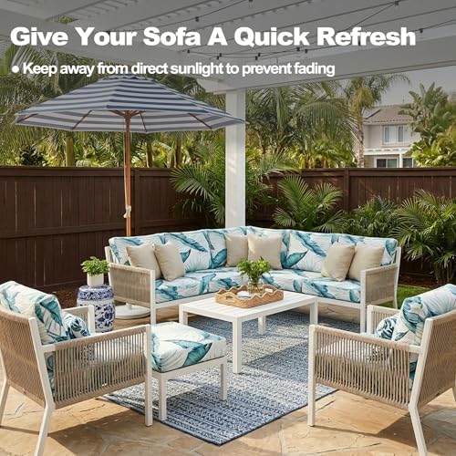 CALBODE 12Pcs Stretch Patio Cushion Covers Outdoor Couch Cover Replacement,Ou...