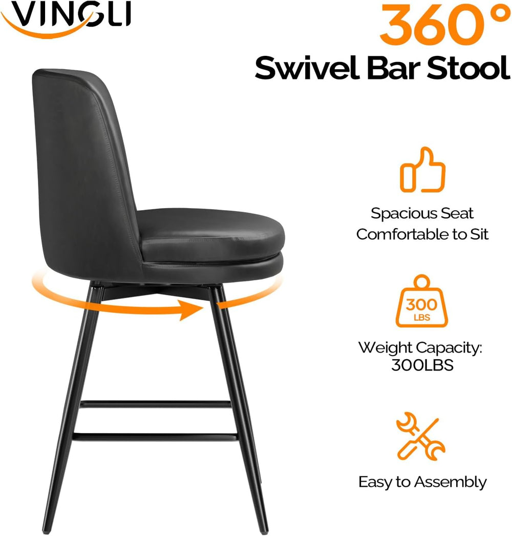 VINGLI 26" H Swivel Barstools Set of 1, PU Faux Leather Upholstered Coun...