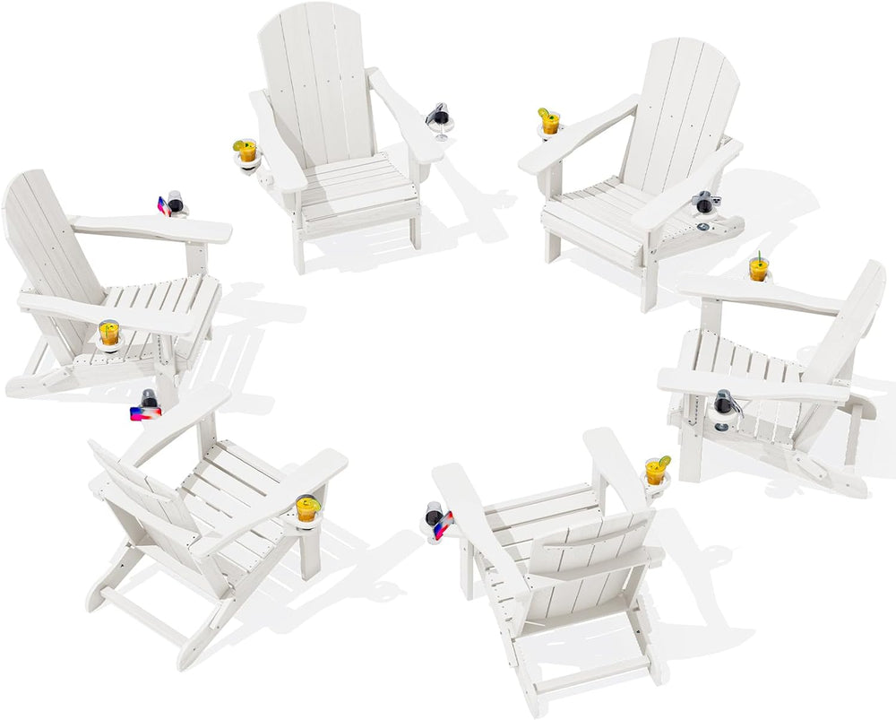 SERWALL Outdoor Adirondack Chair Set of 6 with Cup Holders,Foldable,White