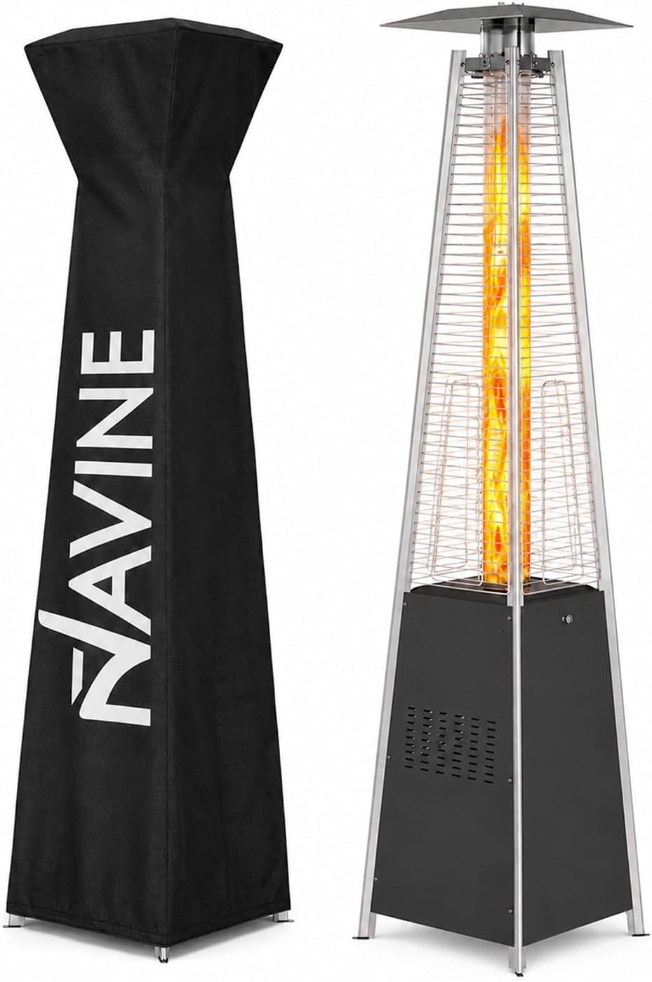 NAVINE 48,000 BTU Pyramid Patio Heater with Wheels, Cover, Dark Black