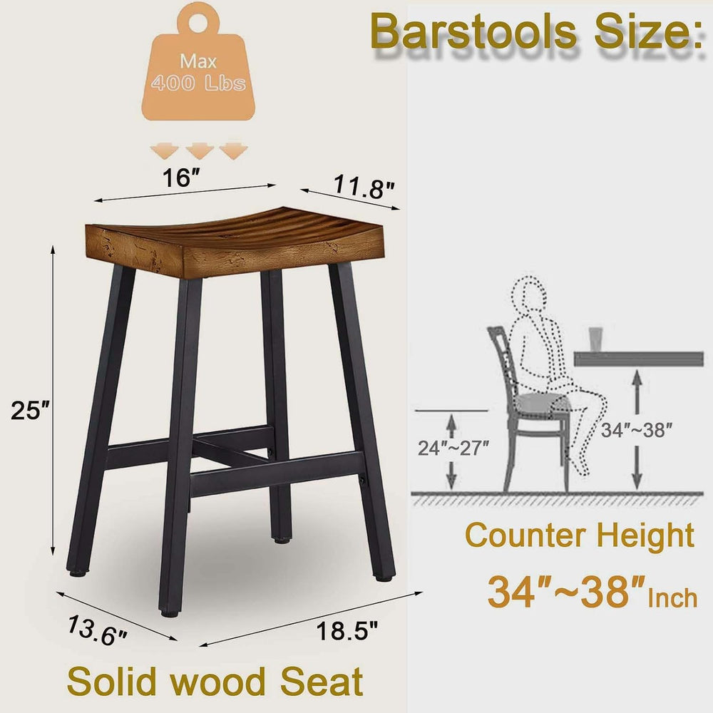 Rustic Farmhouse Wood Bar Stools Set of 3, 25" Backless Counter Barstool...