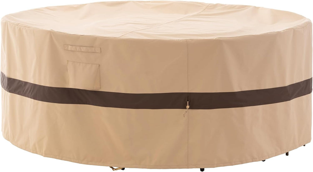 WJ-X3 Round Patio Furniture Cover Waterproof, 96" D x 31" H, Beige ...