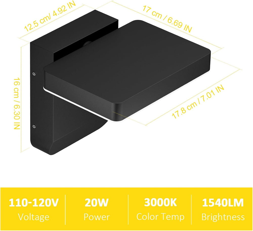 Modern Outdoor LED Wall Light 350° Rotatable, Black, 1 Pack