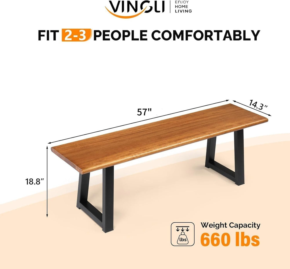 VINGLI Outdoor Bench with Metal Legs Rustic, Wood Dining Bench Indoor Outdoor...