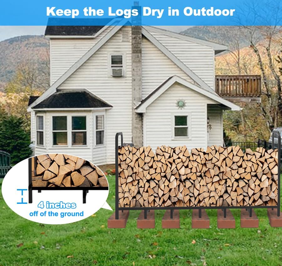 8ft Firewood Rack Holder, Adjustable Heavy Duty Fire Log Stacker Stand for Fi...