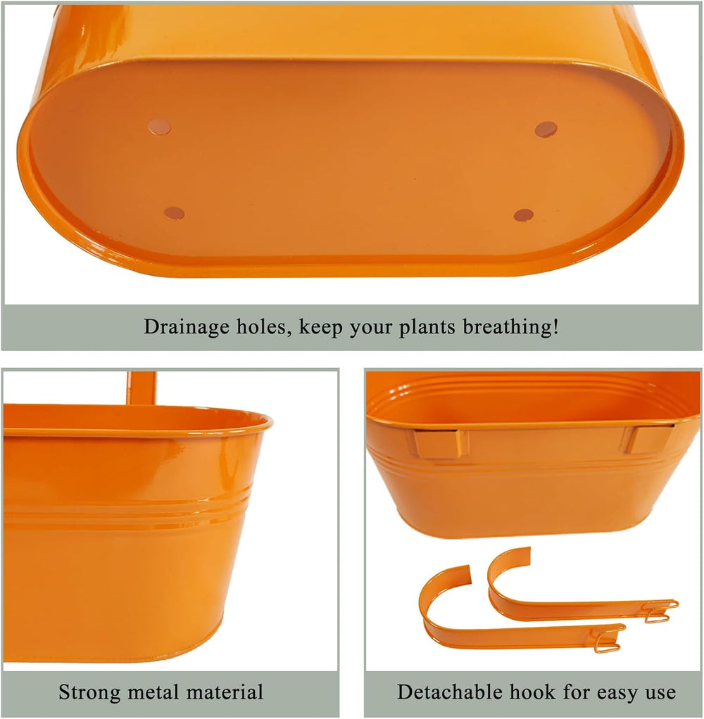 8 Pack 12" Colorful Metal Railing Planters with Hooks for Outdoor Fence