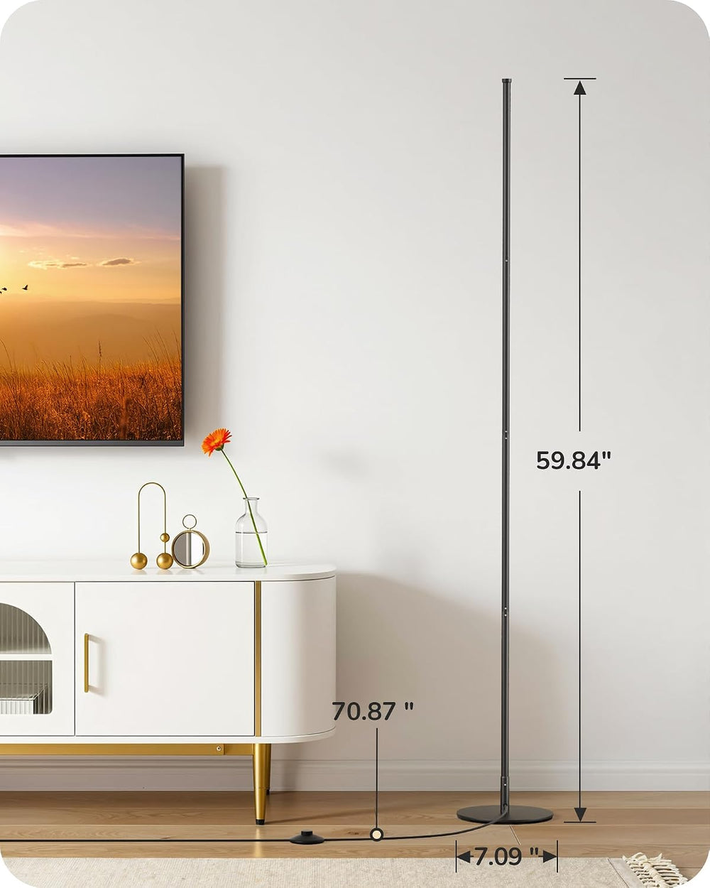 EDISHINE LED Corner Floor Lamp, 57.5" Minimalist Dimmable Sleek Light, A...