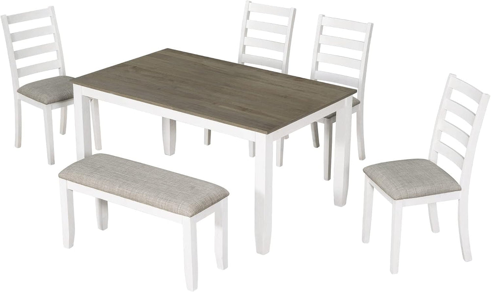 Merax Wooden Dining Table Set with Upholstered Chairs and Bench, 6-Piece Dini...