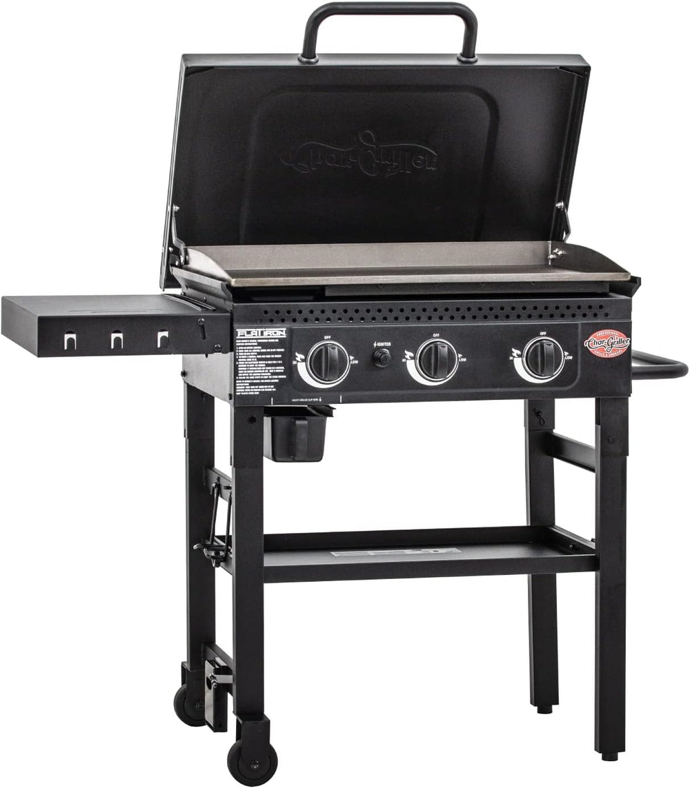 Char-Griller® Flat Iron 3-Burner Propane Gas Flat-Top Griddle with Steel Grid...