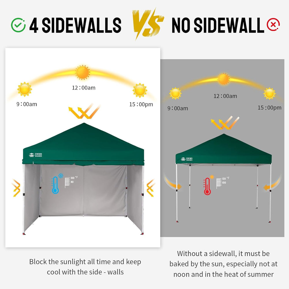 CROWN SHADES 10X10 Commercial Pop Up Canopy Tent with Sidewalls, Green