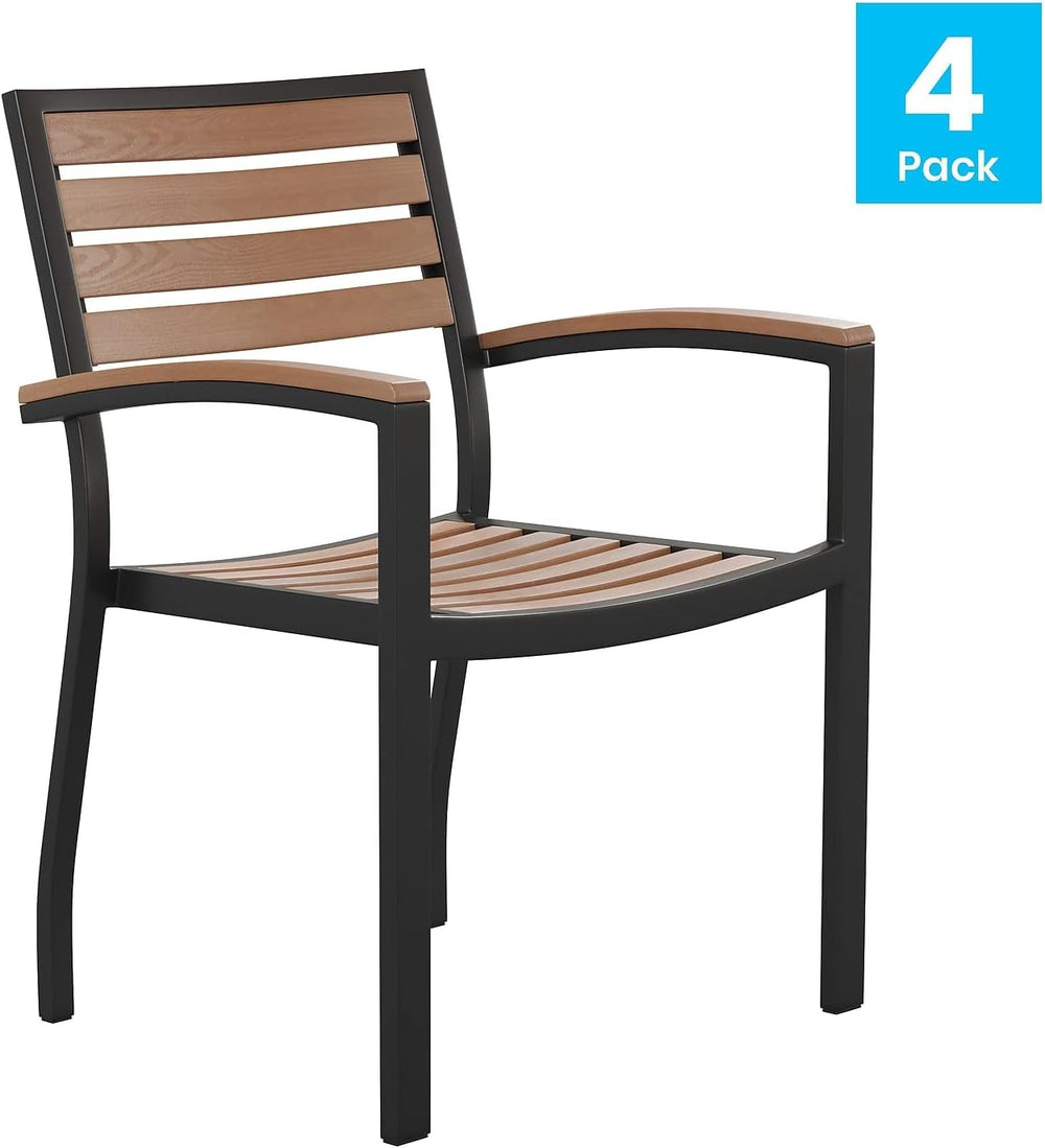 Flash Furniture Commercial Aluminum Stackable Side Chair, Black, 4-Pack