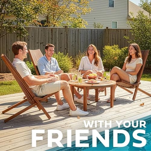 Melino 2-Pack Wooden Folding Tamarack Chair, Low Profile Outdoor Lounge