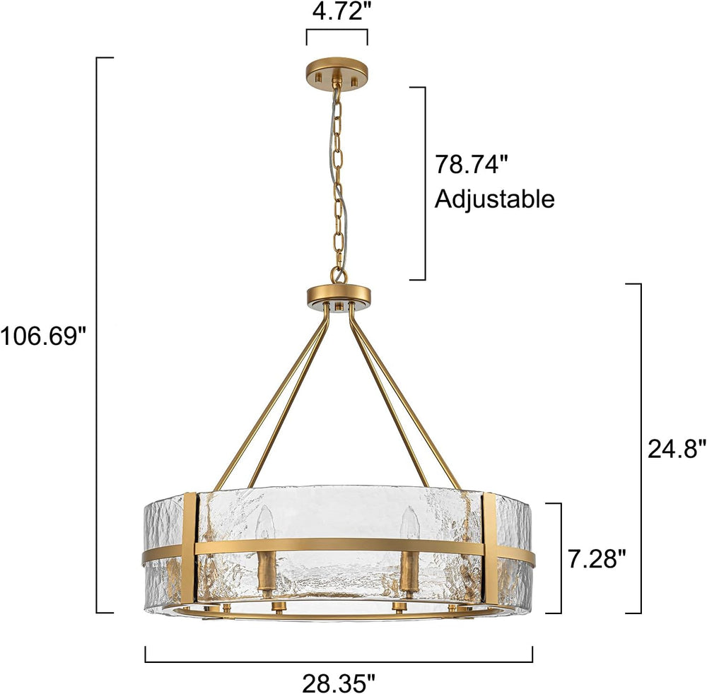 28" Gold Drum Chandelier, Modern Glass Chandeliers for Dining Room