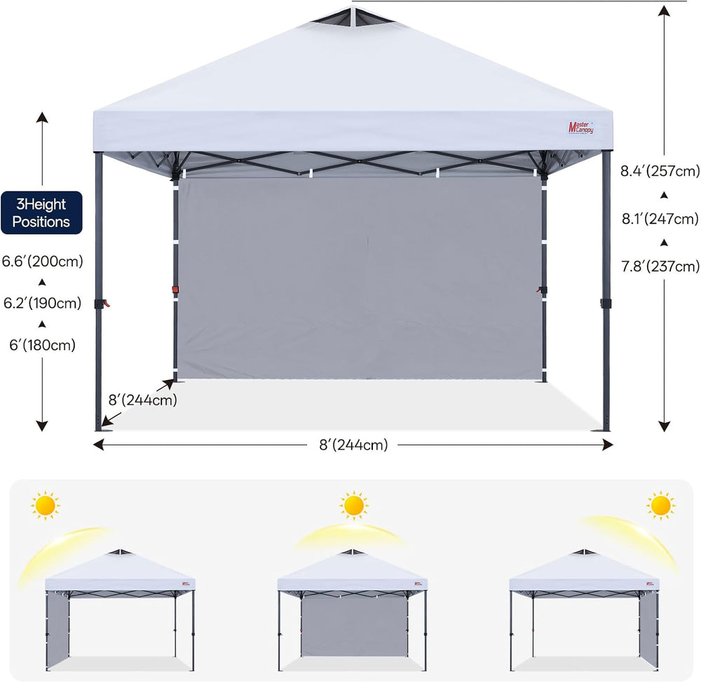 MASTERCANOPY 8x8 Durable Pop Up Canopy Tent with 1 Sidewall, White