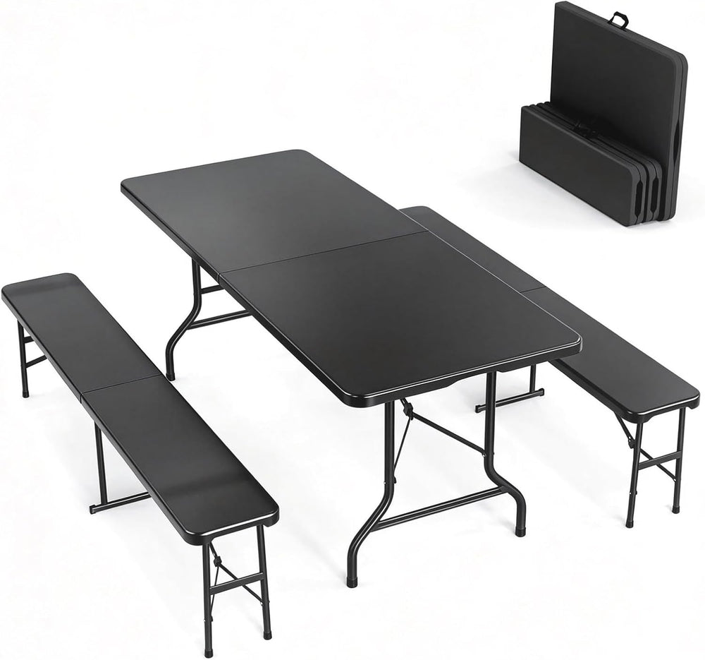 VINGLI Picnic Table Set with 2 Benches, 6 Feet Camping Table Chair Set