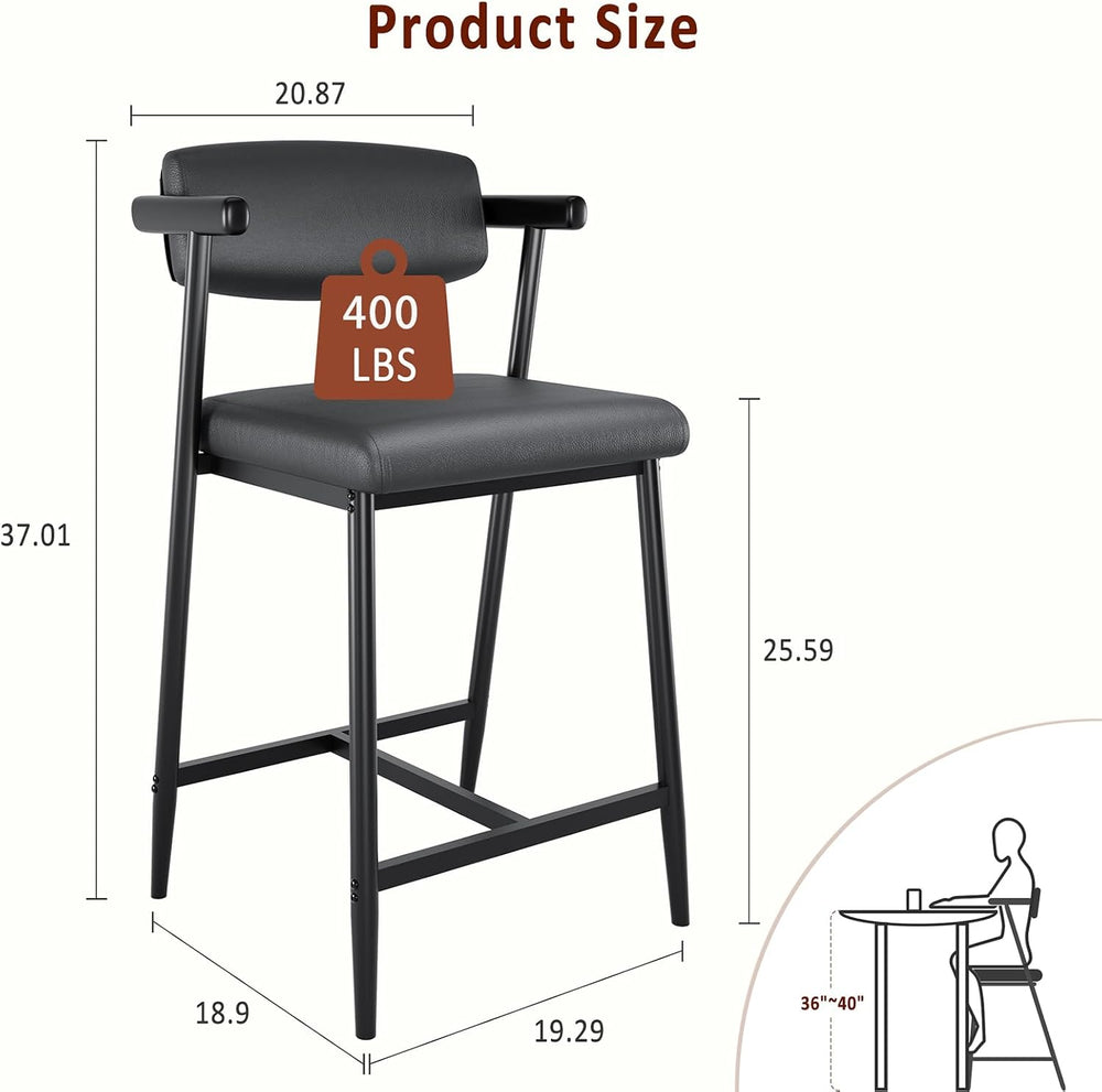IDEALHOUSE Counter Height Bar Stools Set of 2 With Arms,26" Upholstered ...