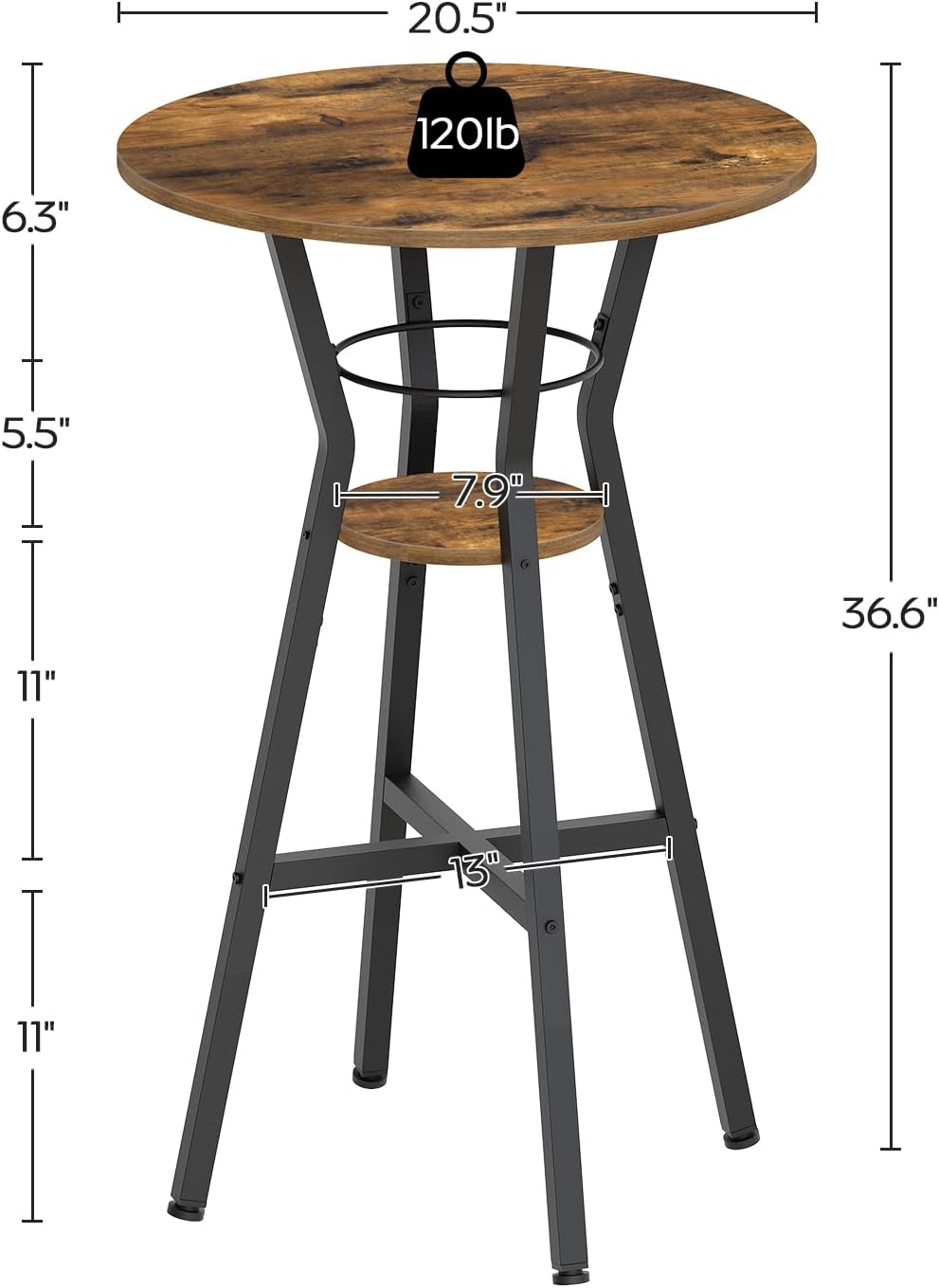 YATINEY Bar Table, 2-Tier Round High Top Table, Pub Table, Home Bar Counter H...