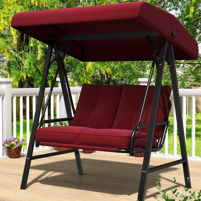 AECOJOY 2-Seat Outdoor Patio Swing Chair with Adjustable Canopy, Porch Swings Chairs for Adult, Outside Swing Bench with Removable Cushion, Suitable for Backyard, Garden, Yard, Poolside, Balcon (Red)