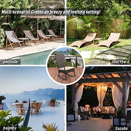 Outdoor HDPE Wicker Rocking Chair 3-Piece Patio Rattan Bistro Set 2 Rocker Ar...