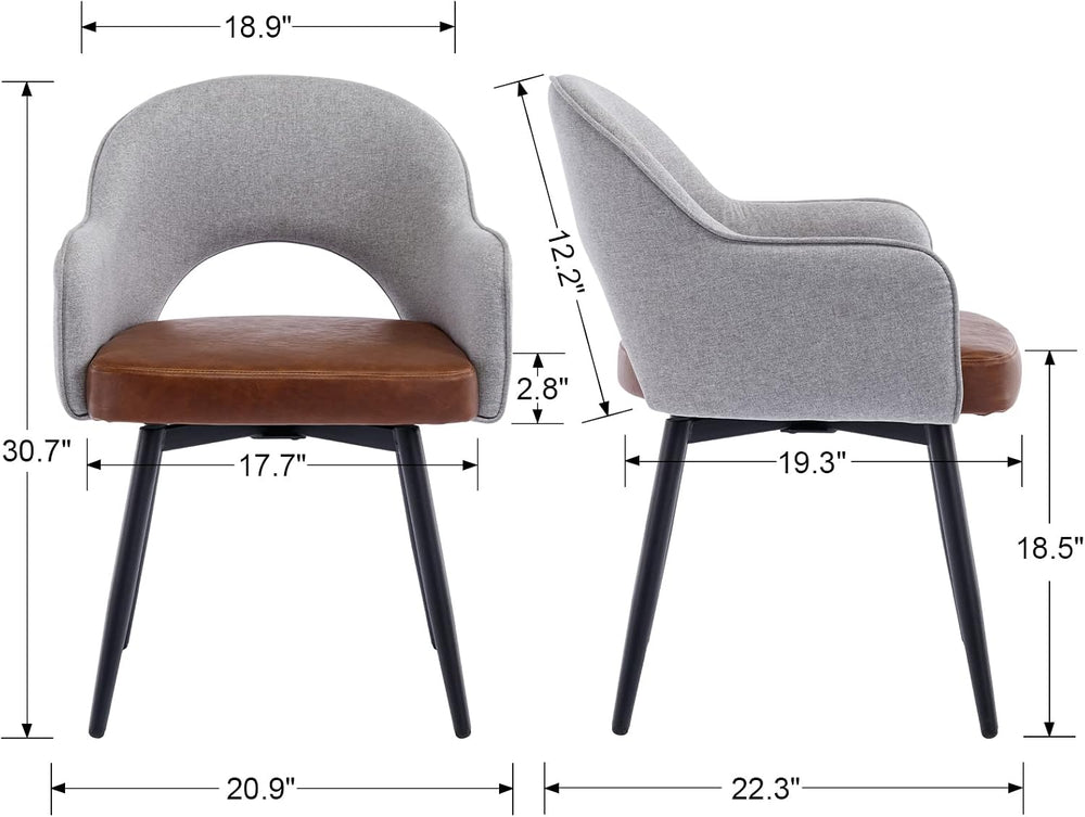 DUOMAY Modern Swivel Dining Chairs Set of 6, Linen & Faux Leather Upholst...