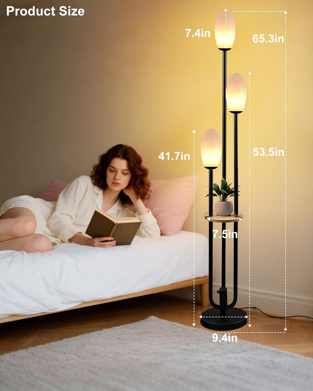Lightdot LED Floor Lamp Dimmable Globe Floor Lamps with Shelf Mid Century Mod...
