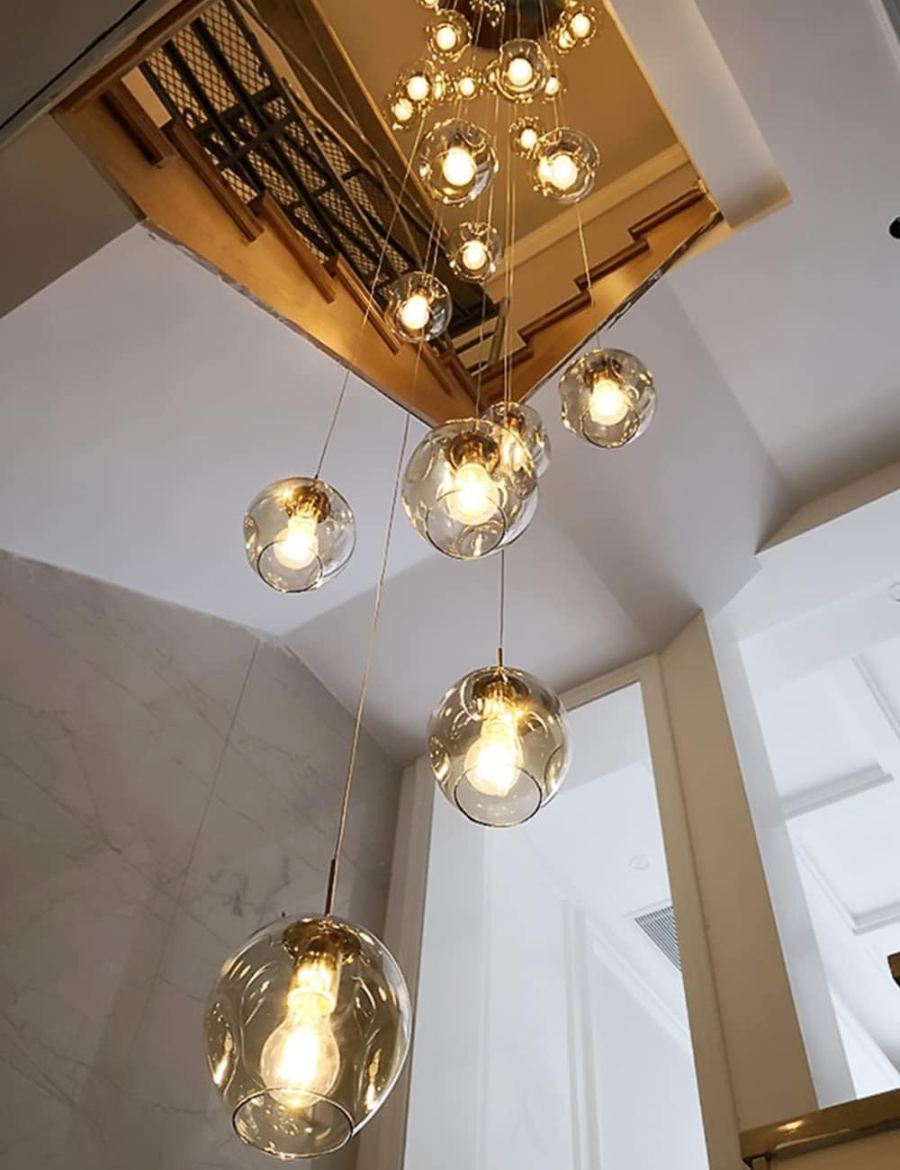 Long Chandeliers for High Ceilings,Modern Crystal Balls Pendant Light,Globe R...