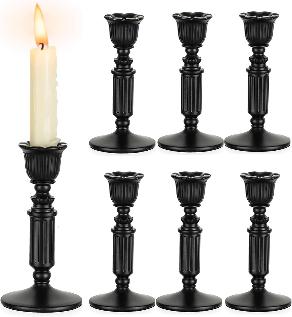 Romadedi Vintage Black Candle Holders Gothic Halloween Candlestick Set of 6