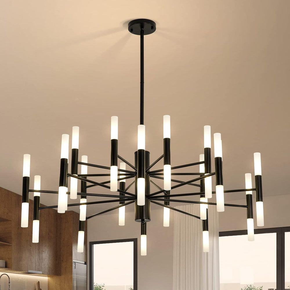 KELUOLY Large Modern Black Chandelier, 40-Light Farmhouse Candle Industrial R...