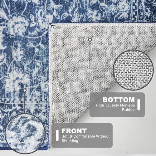 KILOCOCO Hallway Runner 2x6 Washable Runner Rug Non-Slip Kitchen Rug, Blue