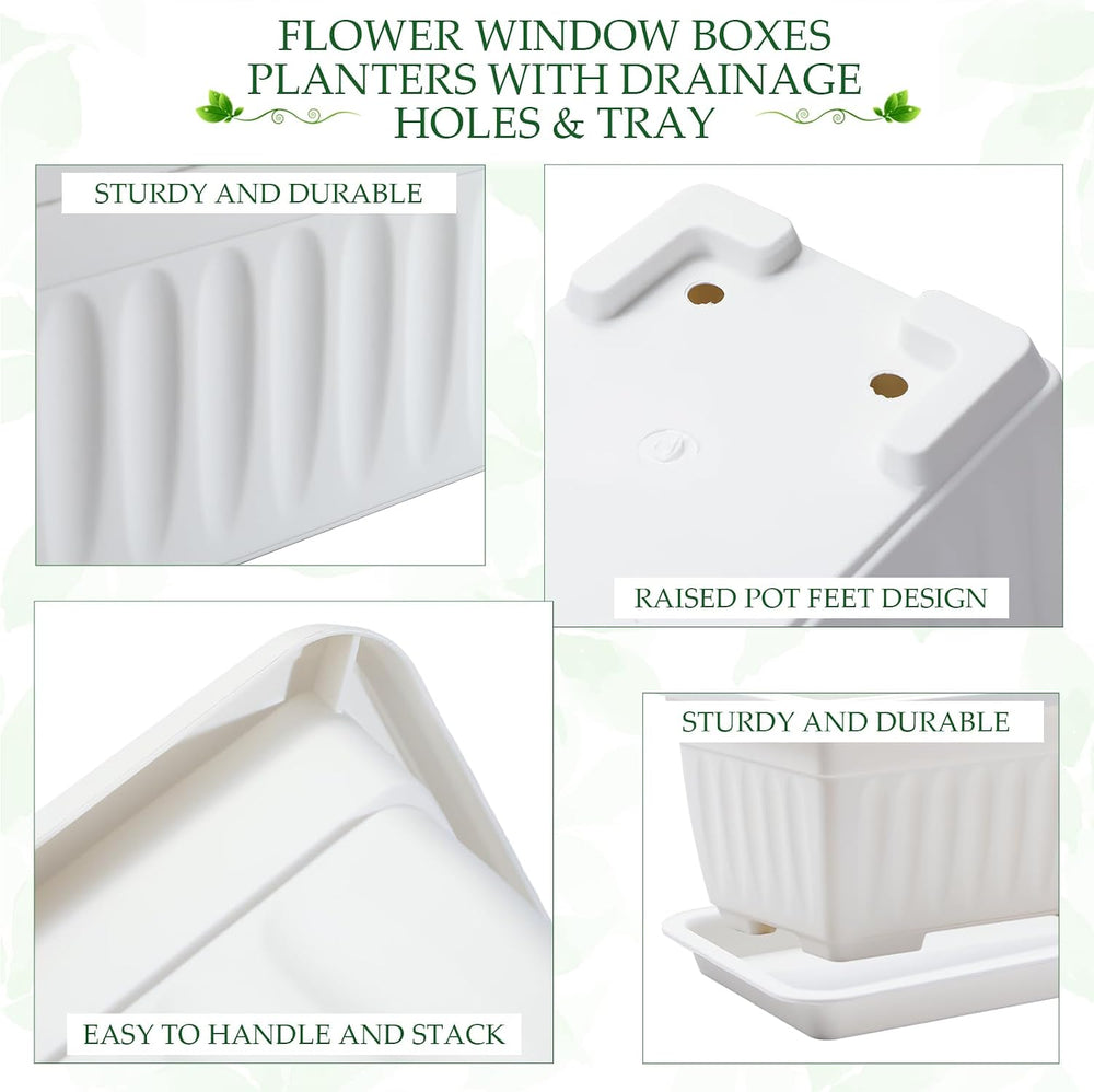 FillTouch 6 Pack Window Flower Box Planter White Rectangle Planter, 23 Inch