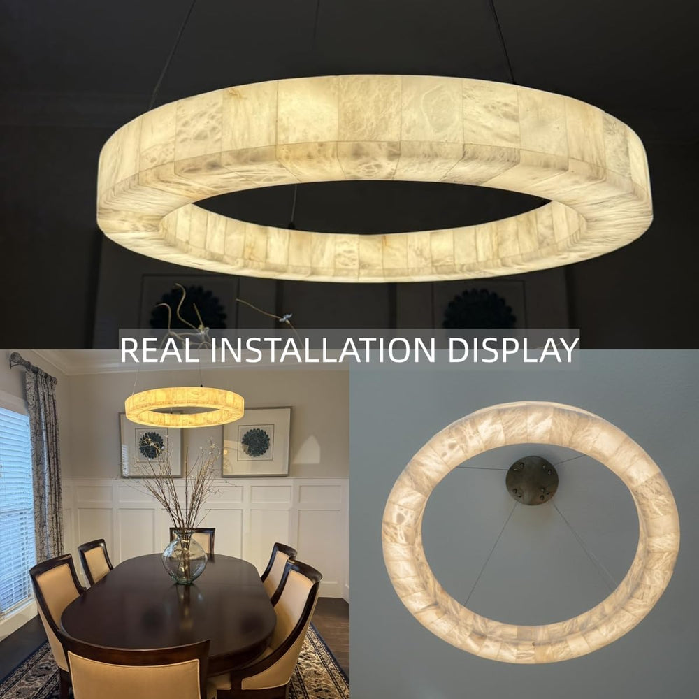Alabaster Chandelier Spanish Natural Marble Round D30in Chandeliers, Modern L...