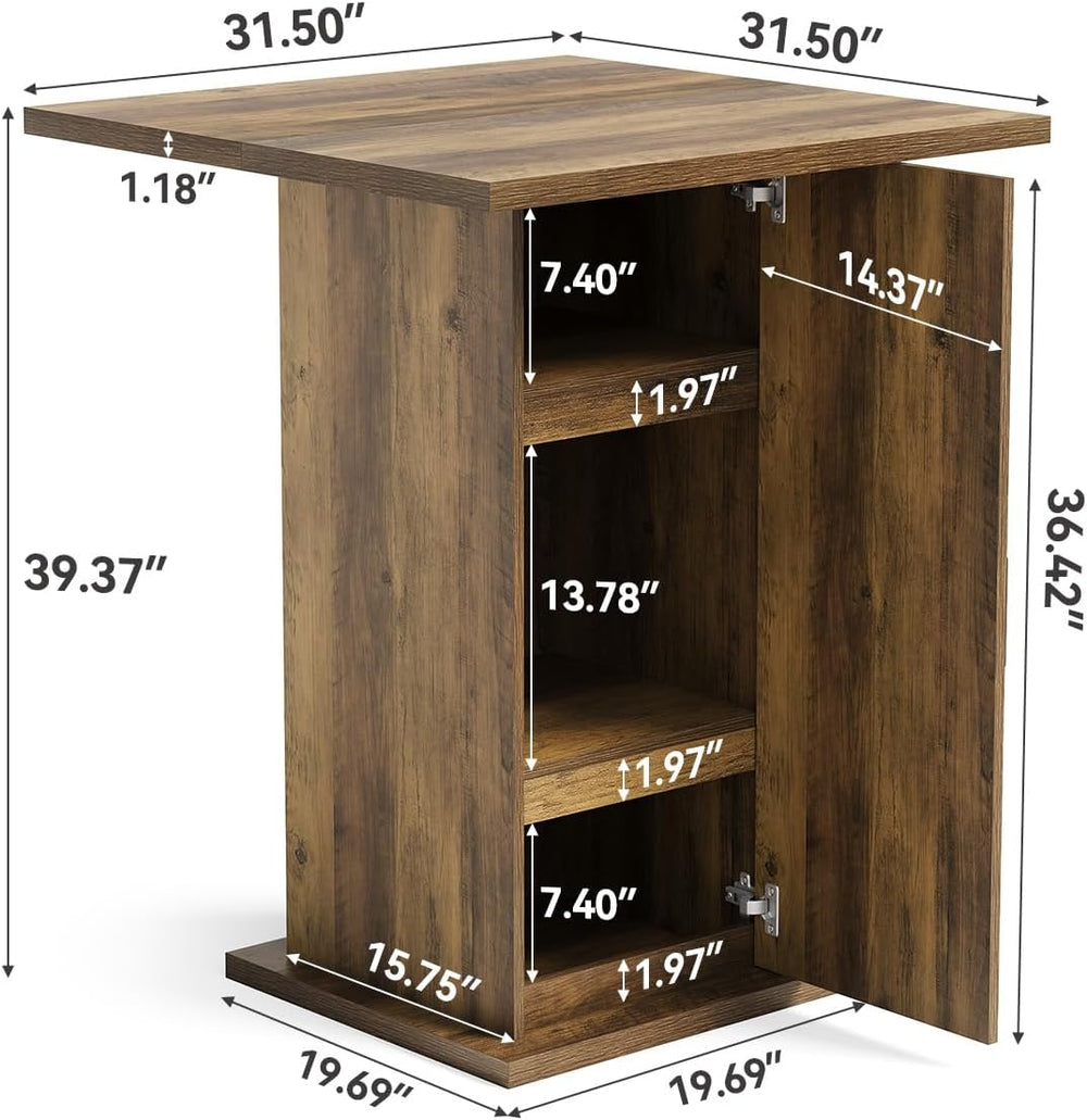 LITTLE TREE Bar Table with Storage Cabinet, 39.4" H Square High Top Pub ...