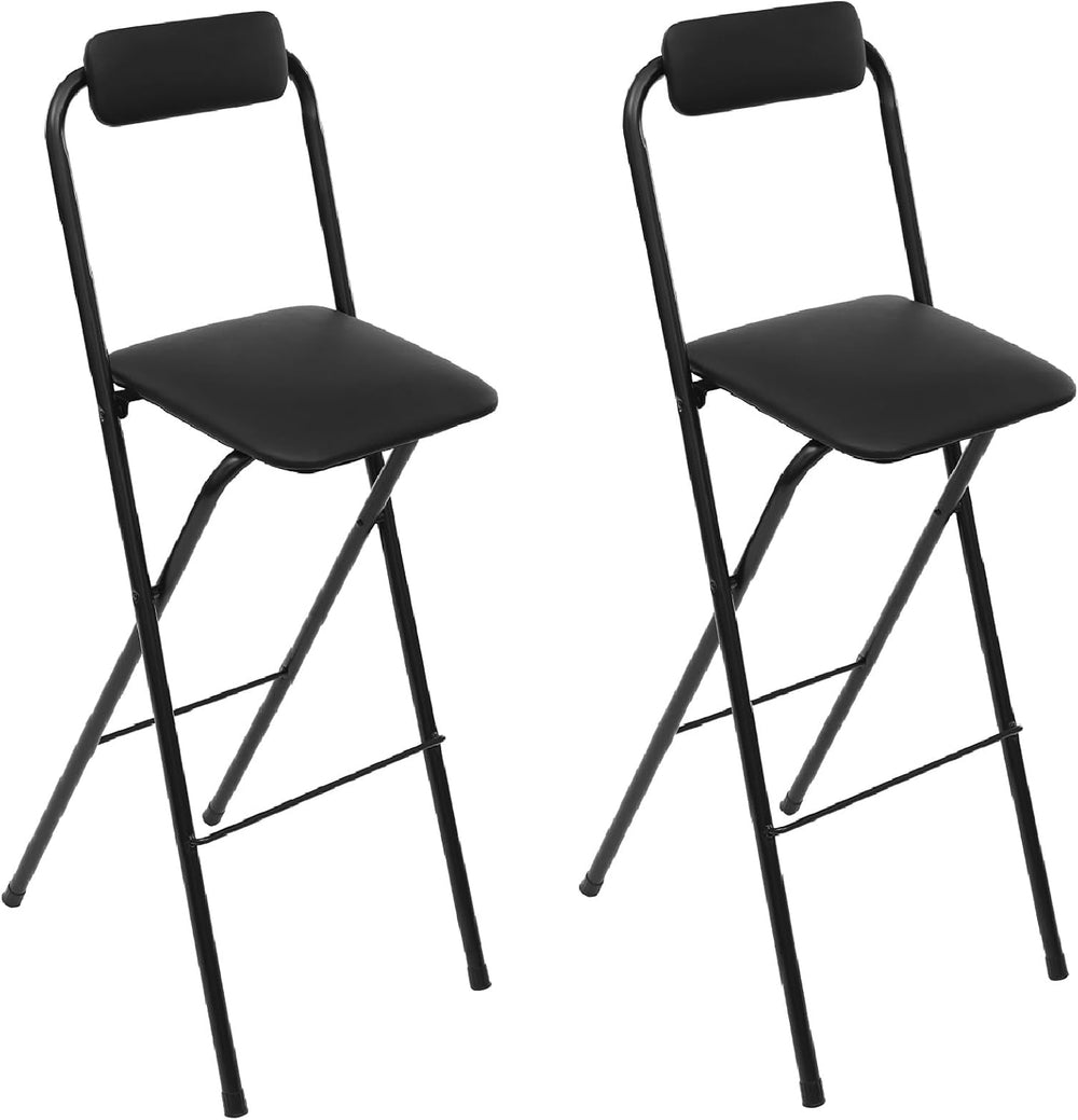 2pcs Folding Bar Stool with Backrest 30 Inch Seat Height PU Cushioned Padded ...