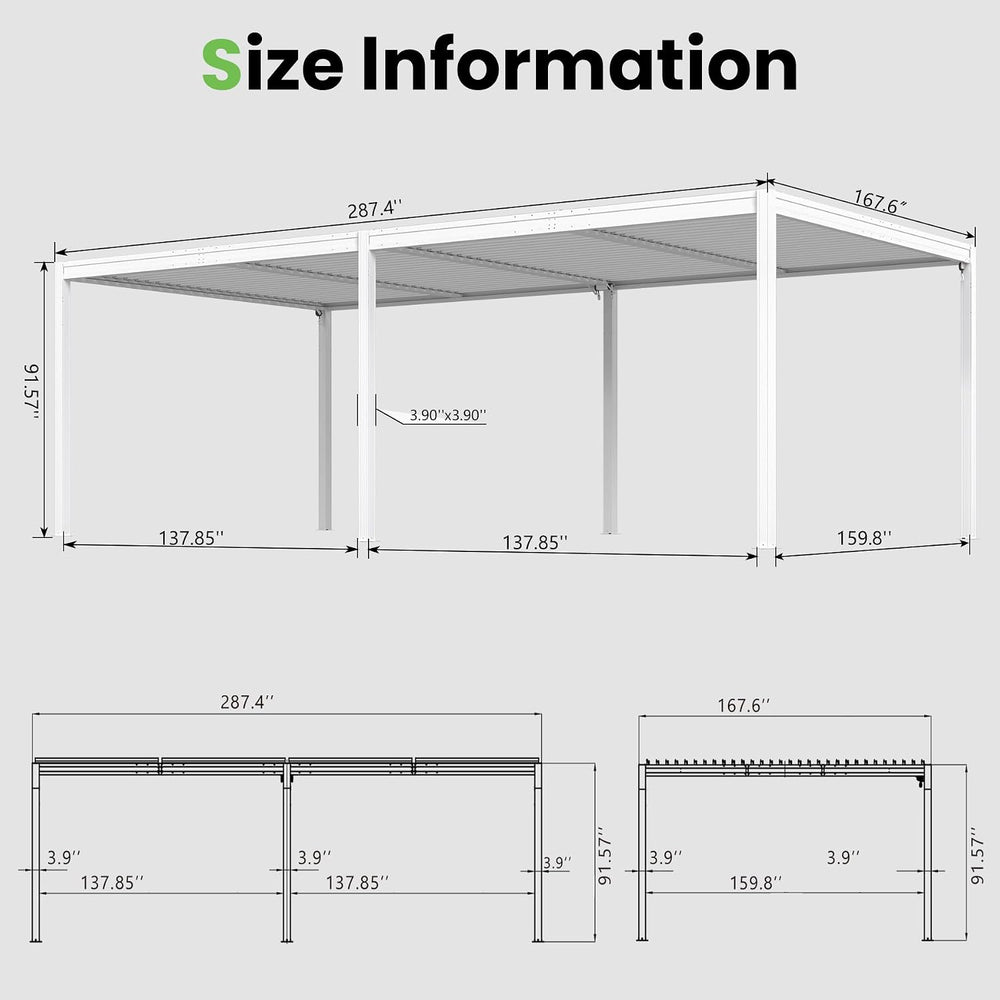 Domi Louvered Pergola 14x24, Outdoor Metal Pergola, Matte White
