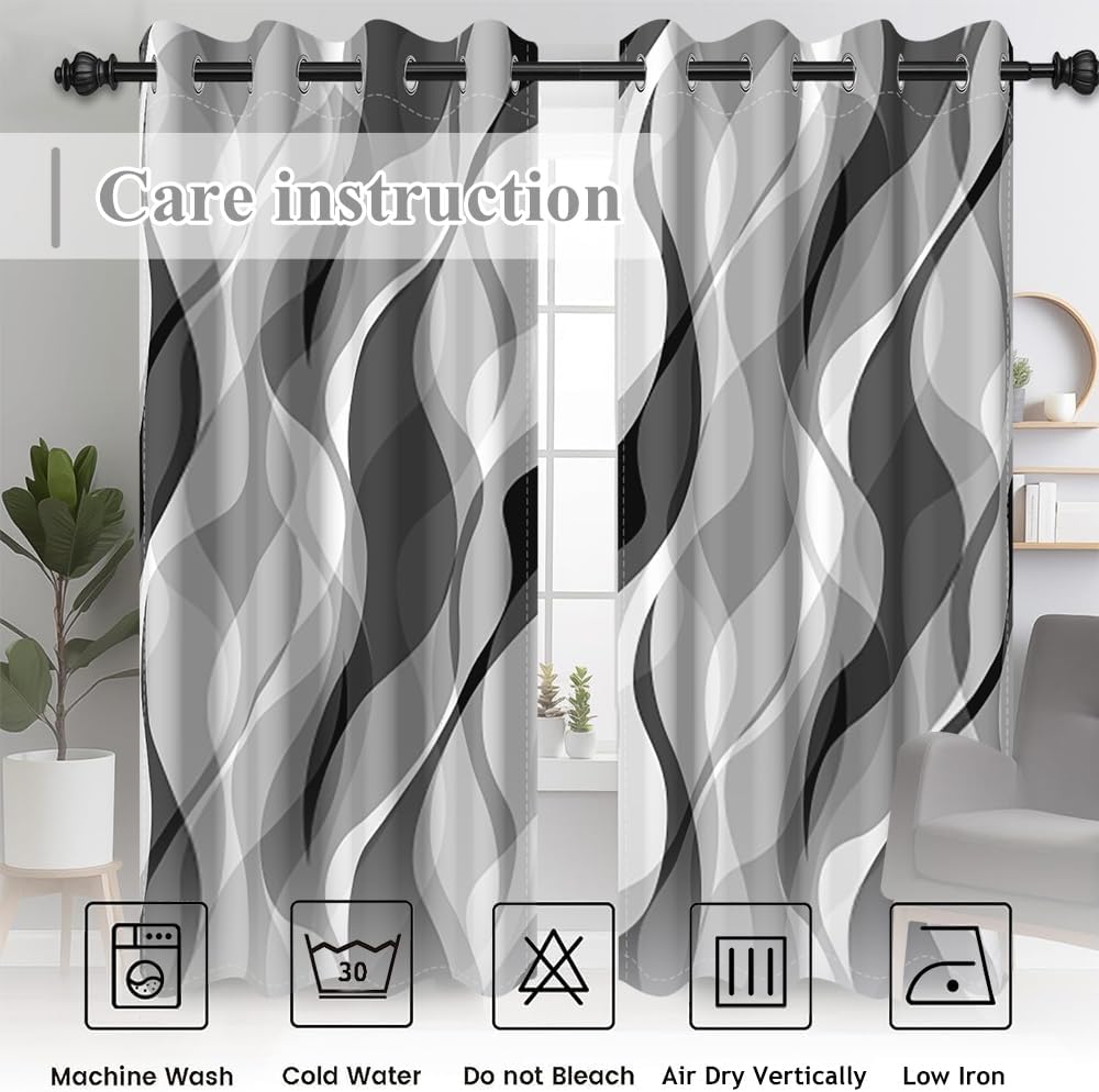 Modern Abstract Grey Striped Blackout Curtains Black and Grey Ombre Window Cu...