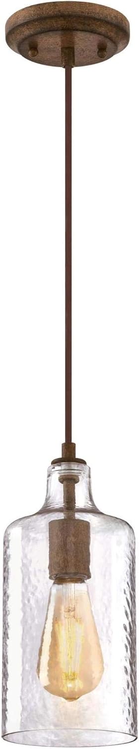 Westinghouse Lighting 6371300, Barnwood Finish with Clear Textured Glass Carmen One-Light Indoor Mini Pendant, one Size