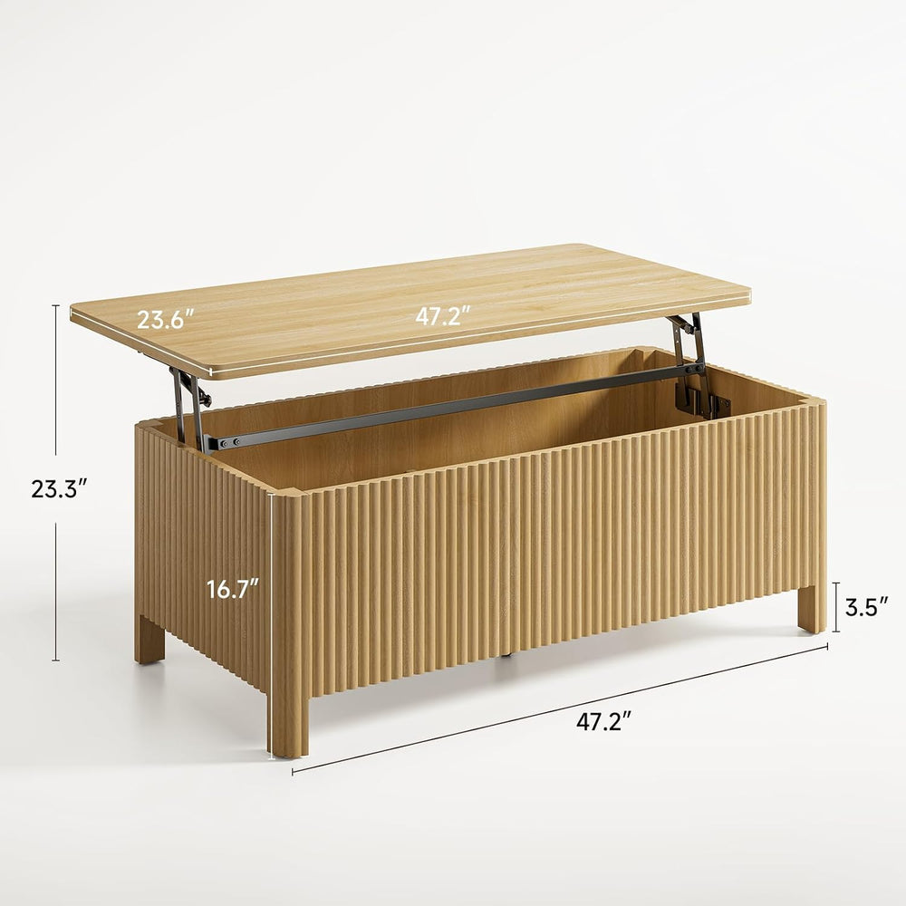 ONBRILL Fluted Lift Top Coffee Table, Mid-Century Modern Coffee Table