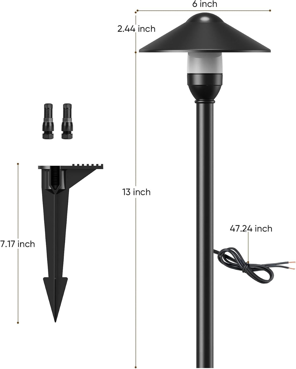 Low Voltage Pathway Lights with G4 3W 3000K Bulbs 6-Pack, Black Aluminum
