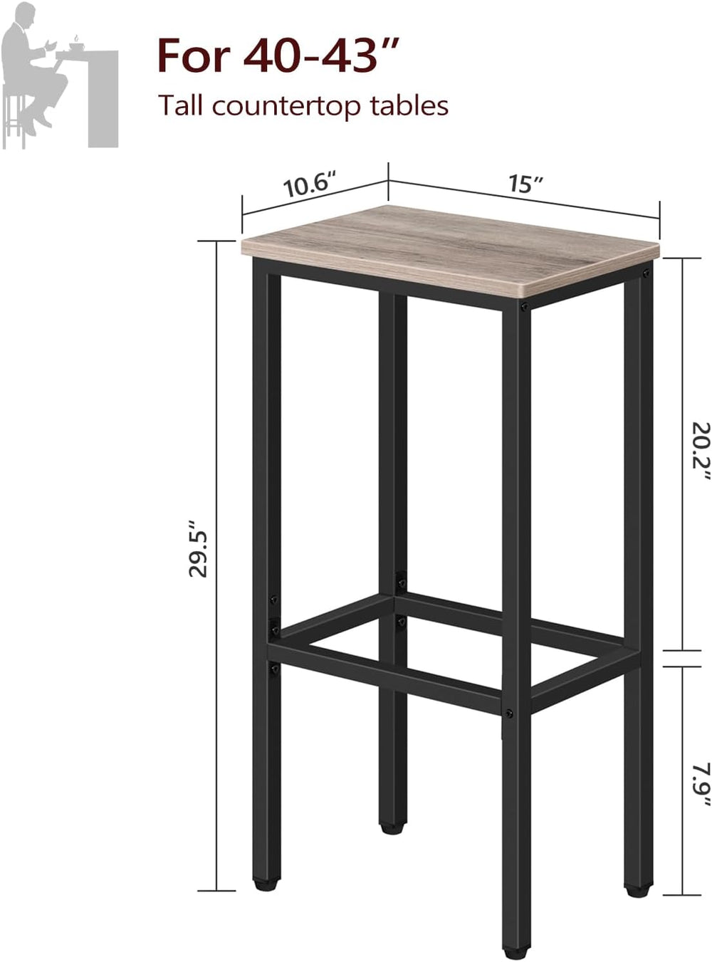 MAHANCRIS Set of 2 Bar Stools, 29.5" Tall Counter Bar Stools, Kitchen Br...