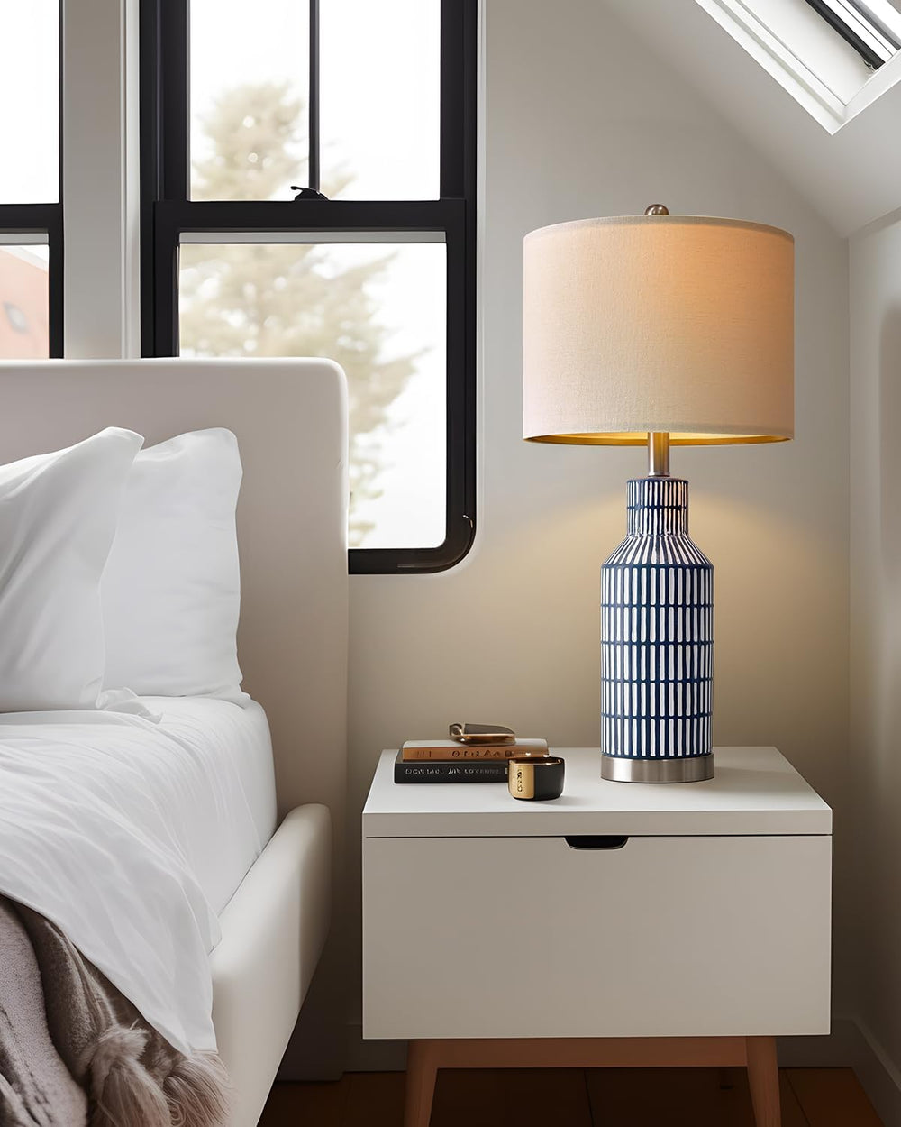USumkky 25" Modern Ceramic Lamps Single Table Lamp for Living Room Bedro...