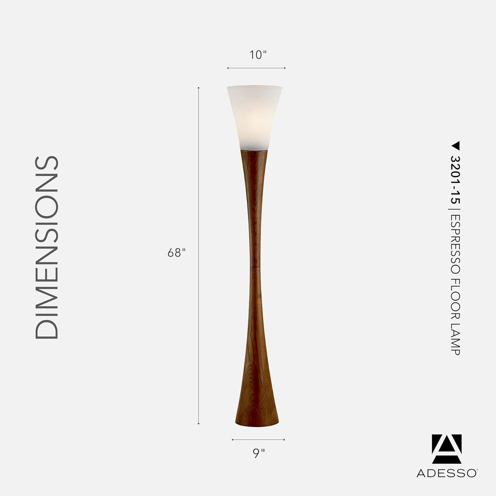 Adesso Floor Lamp, Bronze & Walnut Poplar Wood, Modern Design, 68”