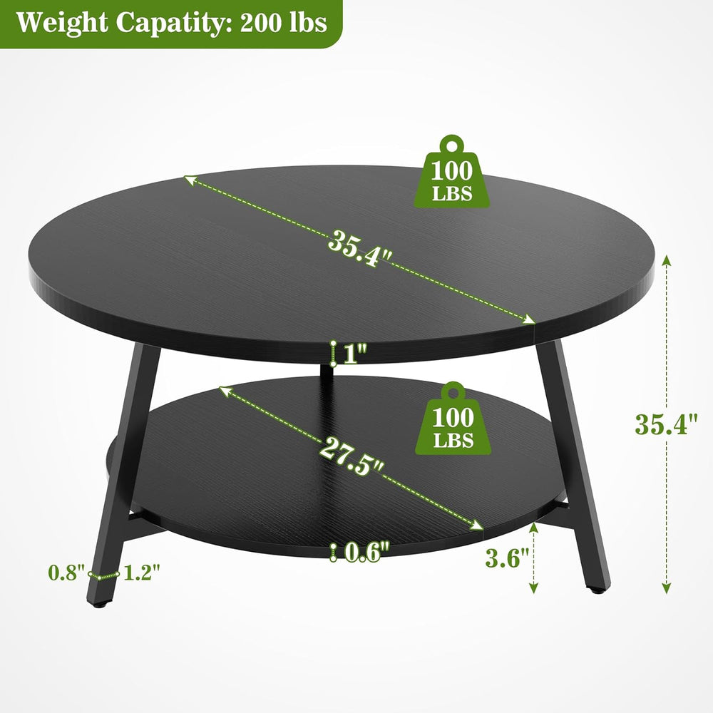 Armocity 35.4" Round Wood Coffee Table with 2-Tier Storage, 1" Thic...