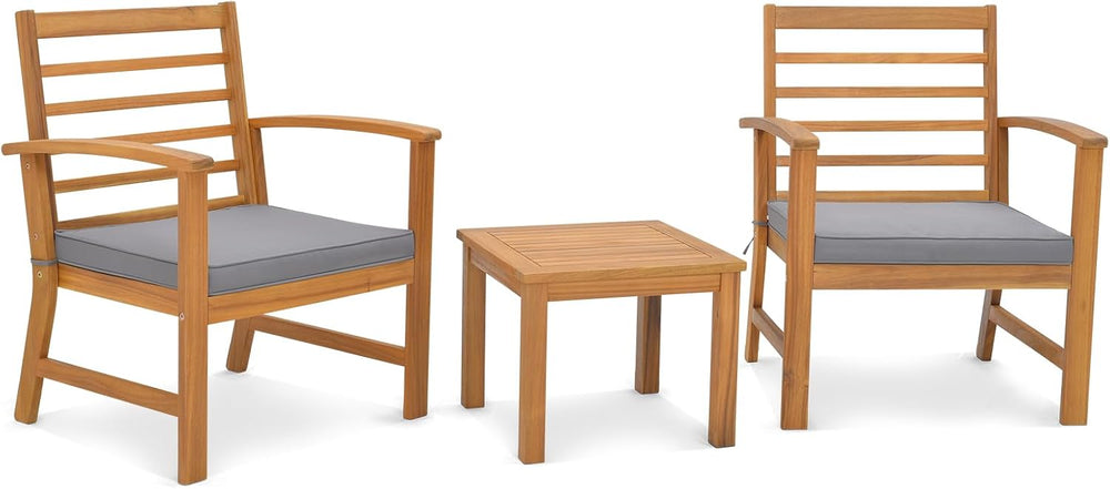 Tangkula 3 Pieces Outdoor Furniture Set, Acacia Wood Conversation Set with So...