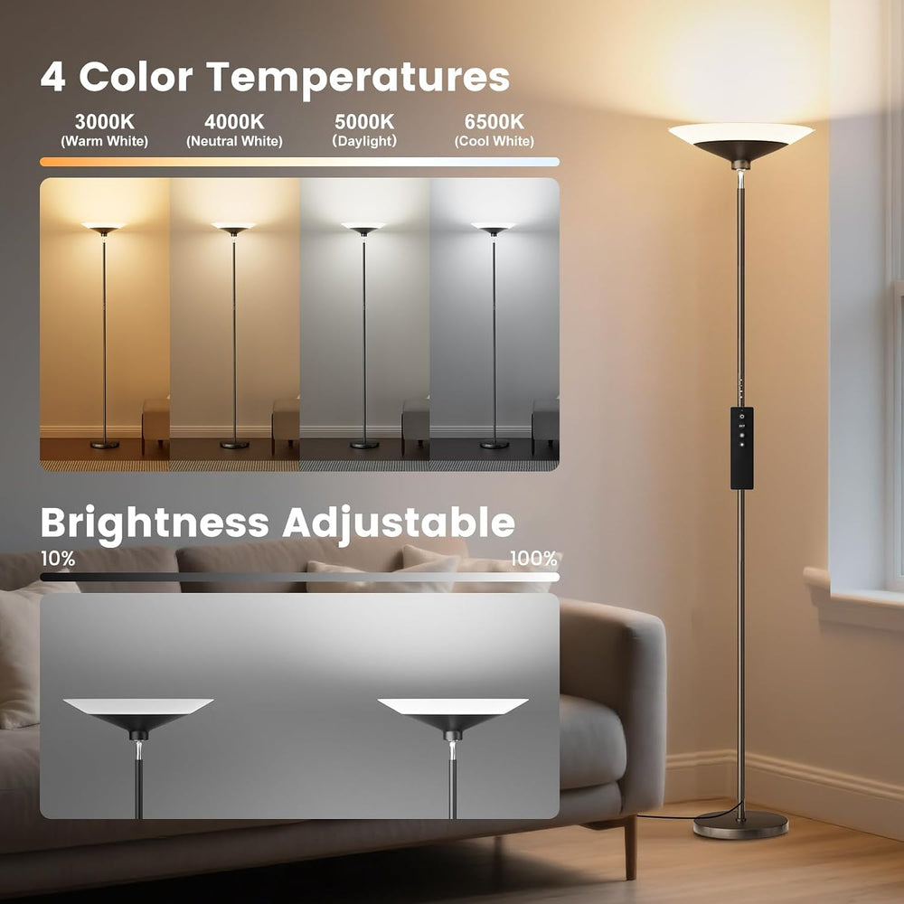 SIBRILLE Torchiere Floor Lamp - 72" Tall LED Standing Lamp with Remote/B...