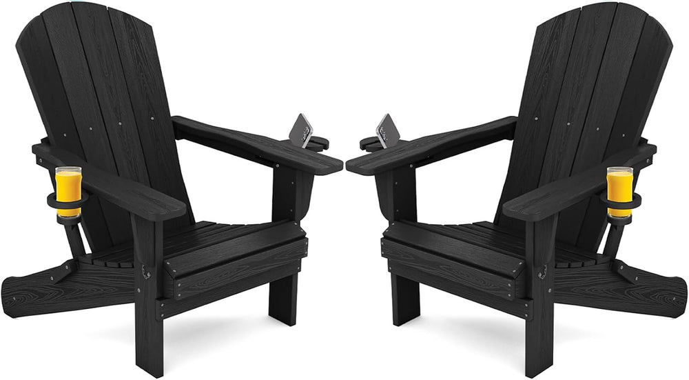 SERWALL Outdoor Adirondack Chair Set of 2 with Cup Holders,Foldable,Black