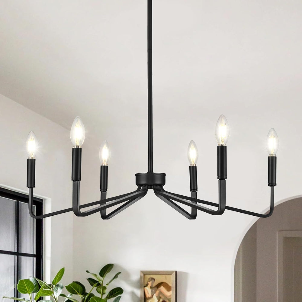6-Light 26" Farmhouse Black Candle Chandelier for Dining Room