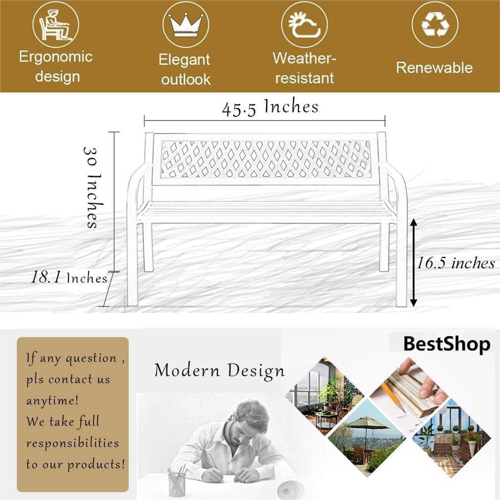 Patio Bench, Outdoor Metal Garden Bench with Armrest, Black
